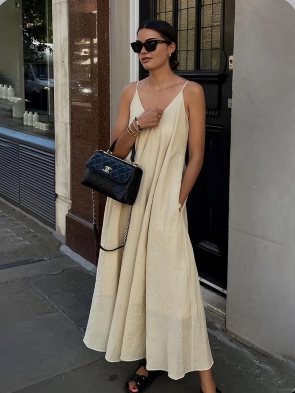 COMMENSE *NWT Double Layers V-neck Long Dress